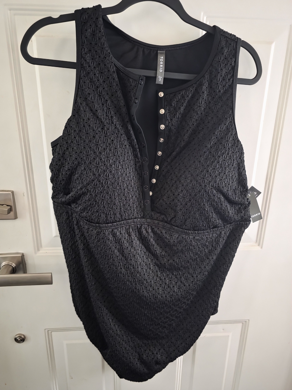 torrid Black Textured Knit Snap-Front Swimsuit